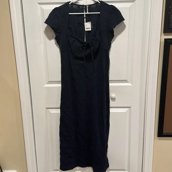 NWT Free People Natalya Black Solid Midi Dress - Picture 5 of 8